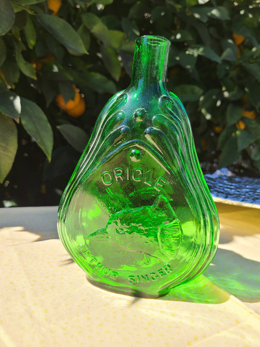 Vintage Clevenger Bros./Arthur Singer Colored Glass Collectible Bird Bottle~Oriole