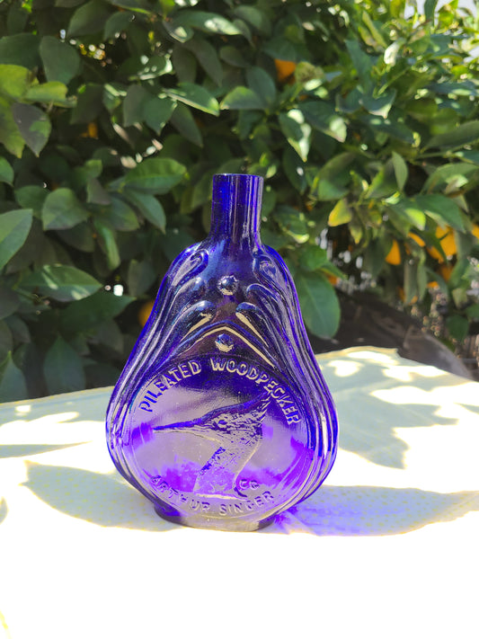 Vintage Clevenger Bros./Arthur Singer Colored Glass Collectible Bird Bottle ~ Pileated Woodpecker